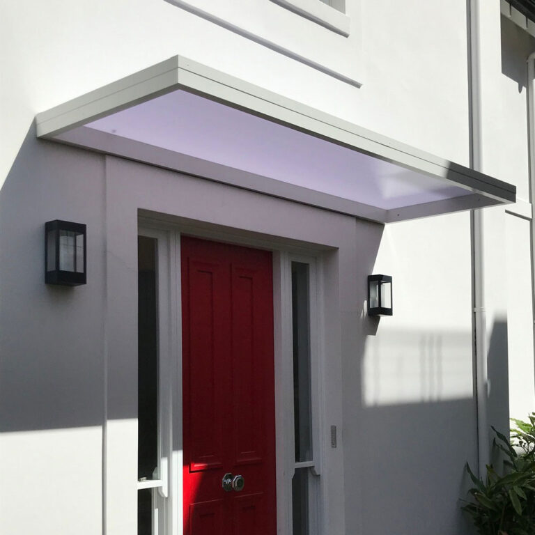 Slimline 100 internal gutter awning – clean install over front door on a Sydney home