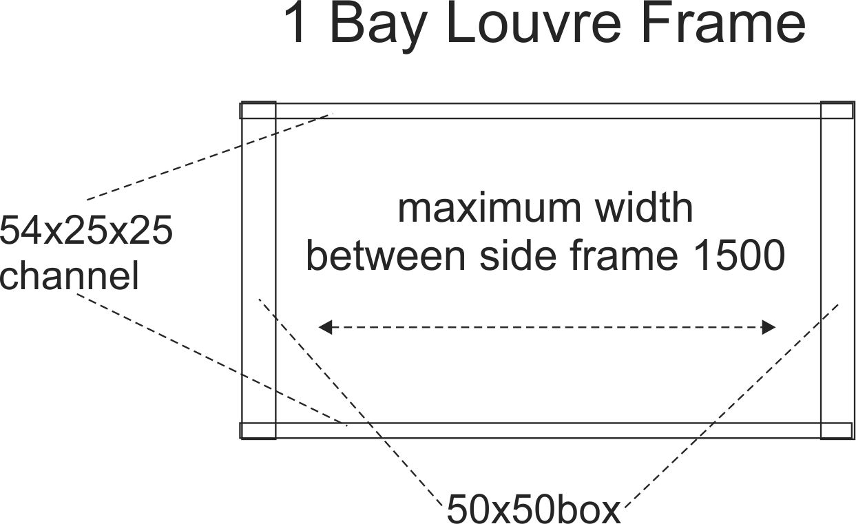 One bay cantilever louvre frame up to 1500mm wide with 50x50 box and 54x25x25 channel