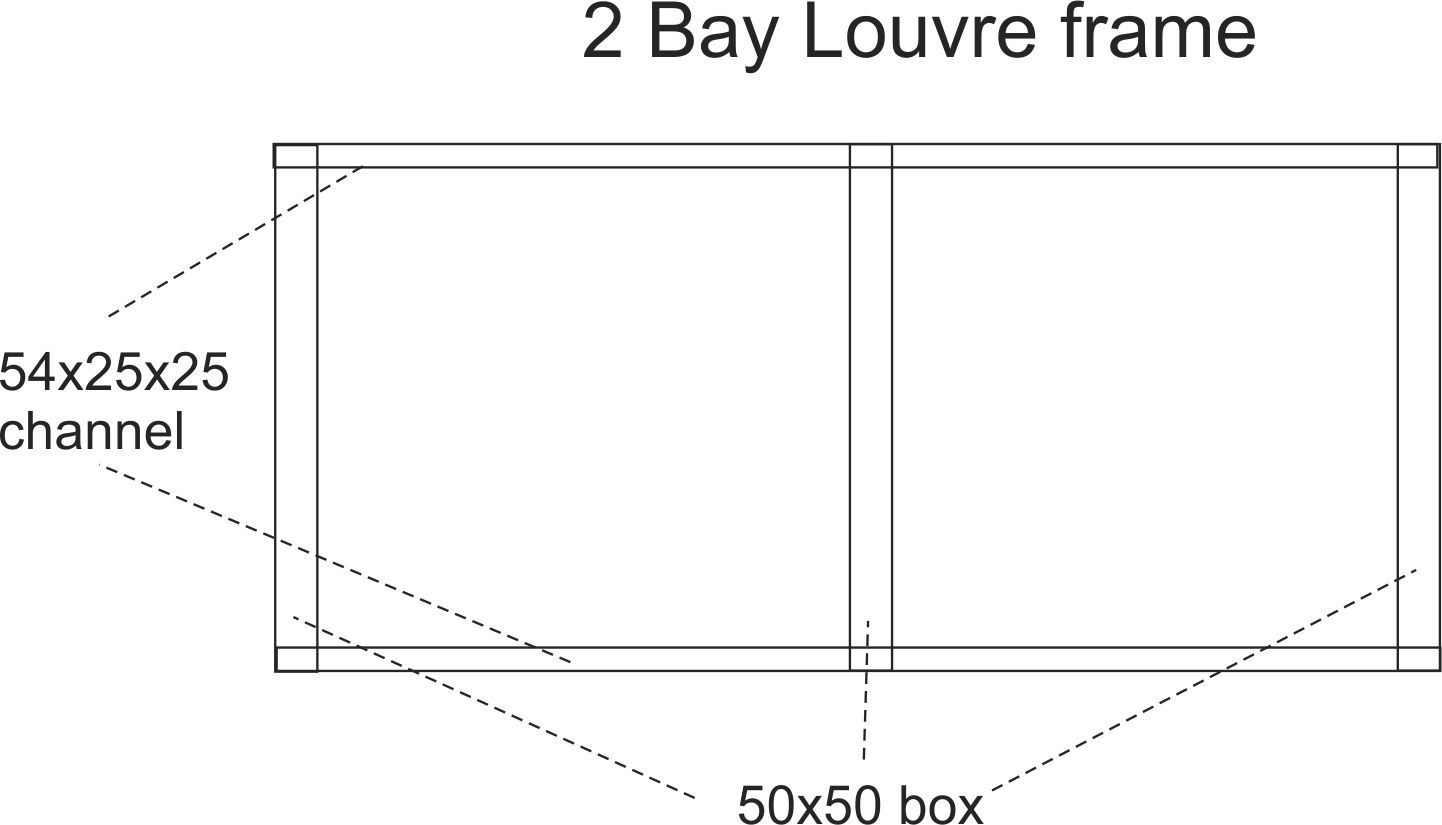 Two bay cantilever louvre frame - one panel up to 3000mm wide