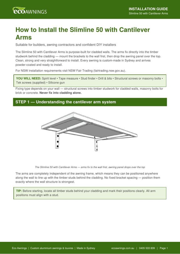 Slimline 50 Cantilever Arms installation guide cover