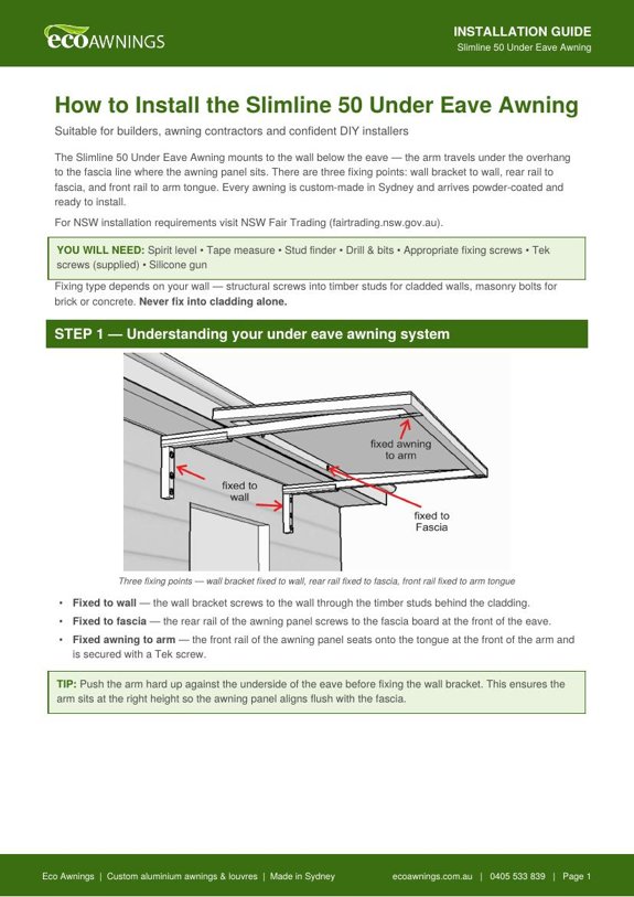 Slimline 50 Under Eave installation guide cover