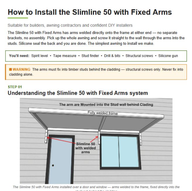 Slimline 50 Fixed Arms installation guide cover