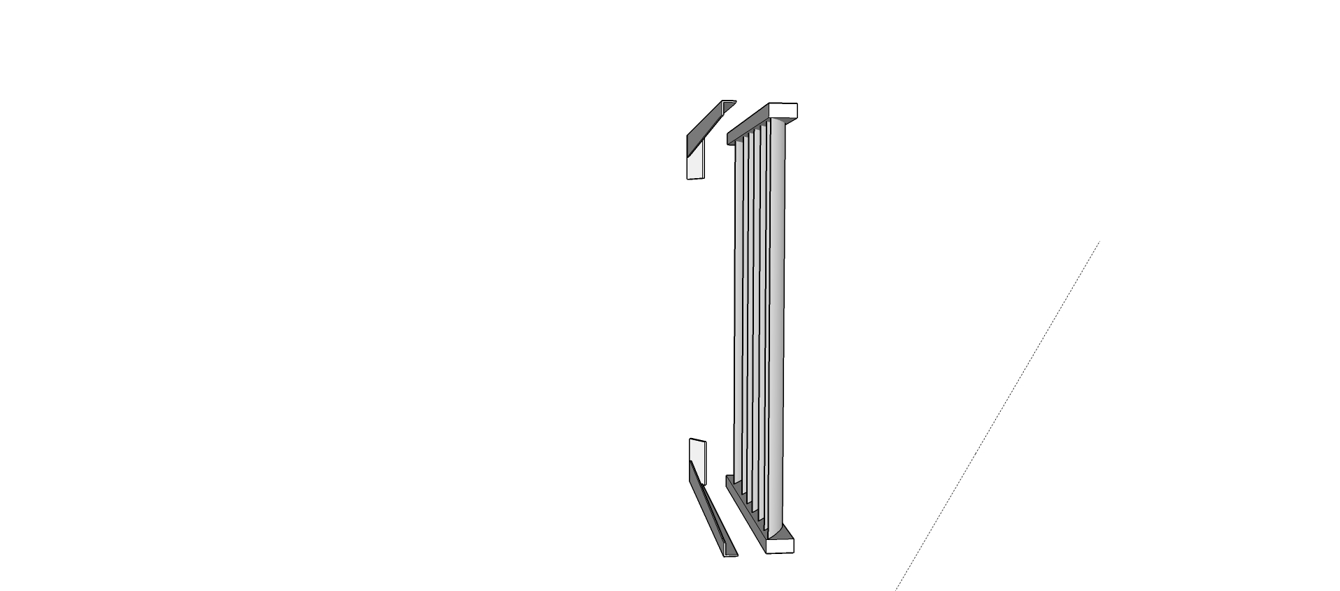 Vertical-blade cantilever louvre drawing, brackets top and bottom