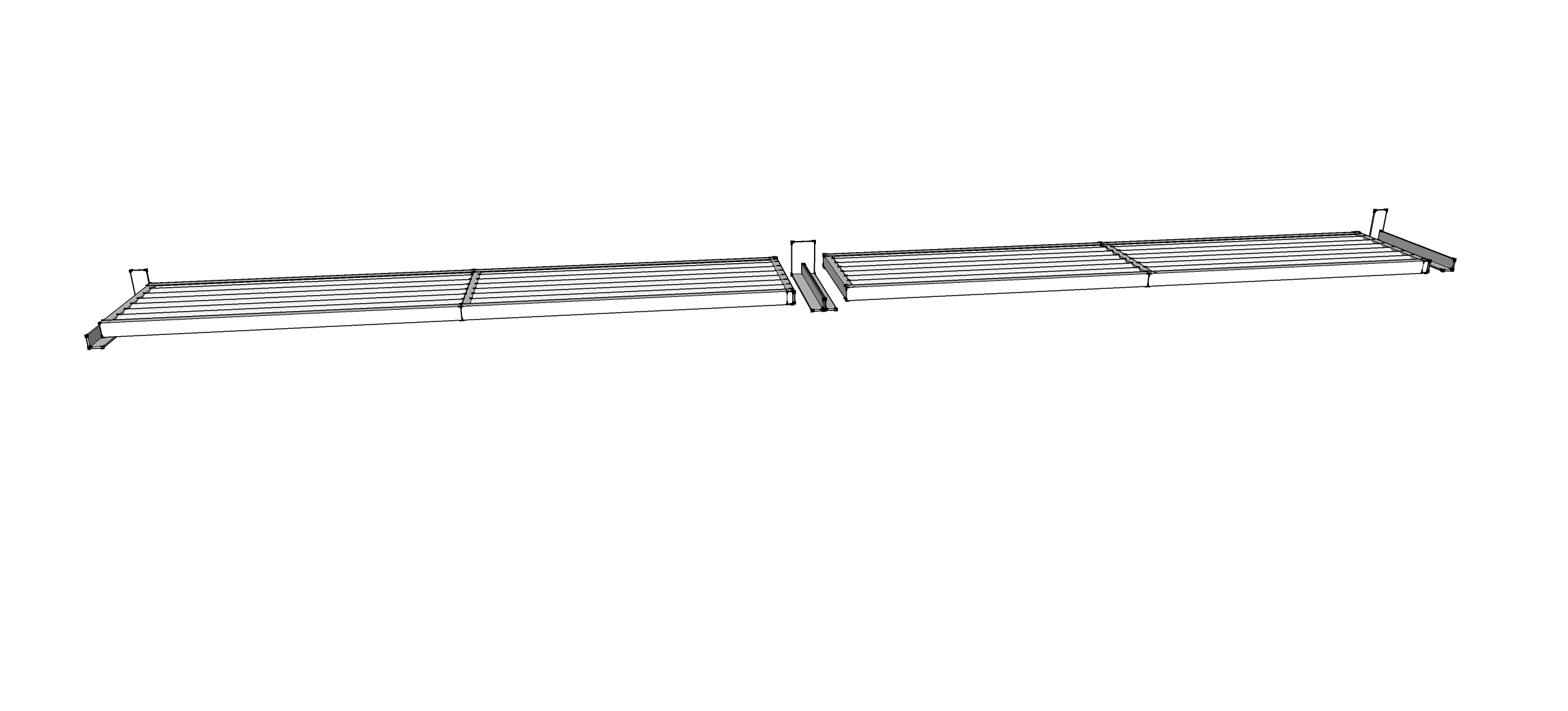 Cantilever louvre drawing, two panels sharing three brackets