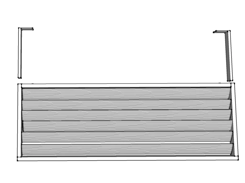 Slimline 160 Louvre drawing – top view of one bay on two concealed brackets